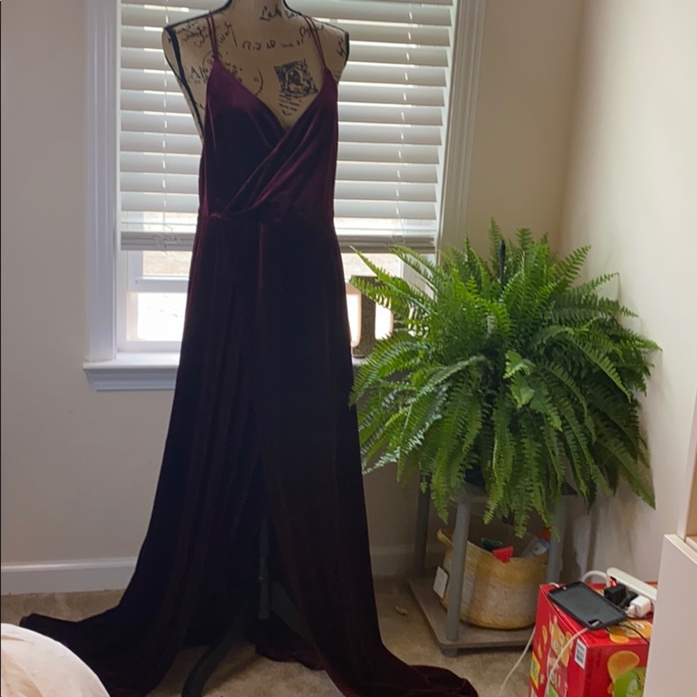 velvet burgundy prom dress